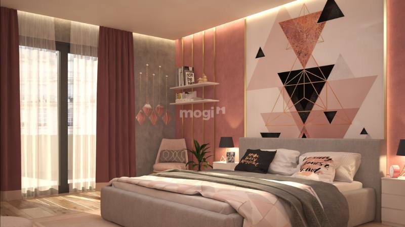 Phòng ngủ hiện đại cho nữ với màu hồng nổi bật