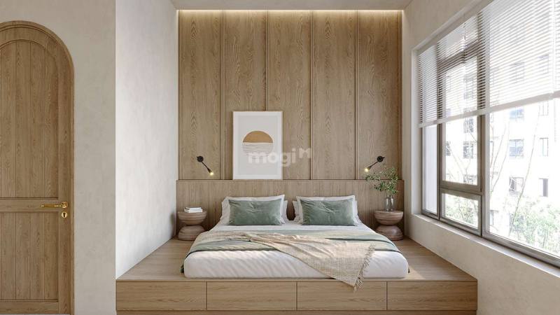 Phòng ngủ được trang trí theo phong cách Nhật Bản với nội thất bằng gỗ