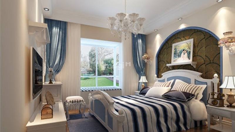 Phòng ngủ phong cách Địa Trung Hải màu xanh tươi mát