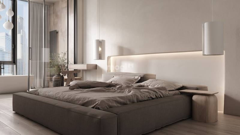 Tông màu xám nổi bật trong thiết kế phòng ngủ phong cách minimalist