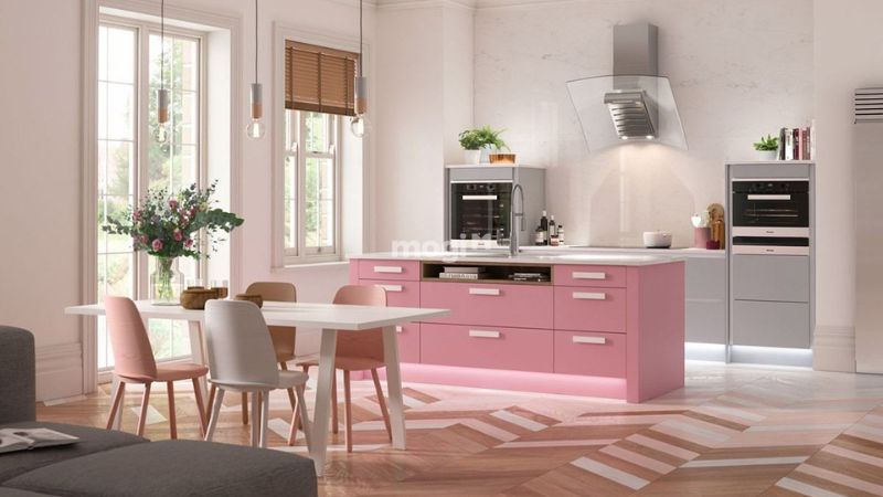 Mẫu phòng bếp màu hồng đẹp, tươi tắn