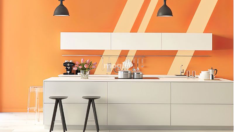 Mẫu phòng bếp màu cam làm tăng kích thích vị giác cho gia chủ