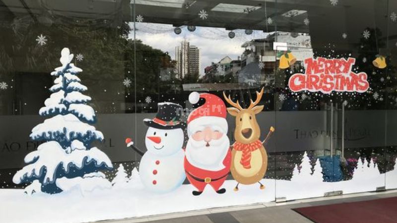 Hình dán trang trí noel ông già noel và cây thông đẹp