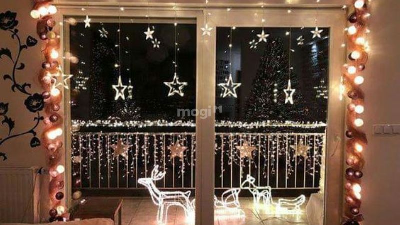 Trang trí noel cho cửa kính với đèn led dây