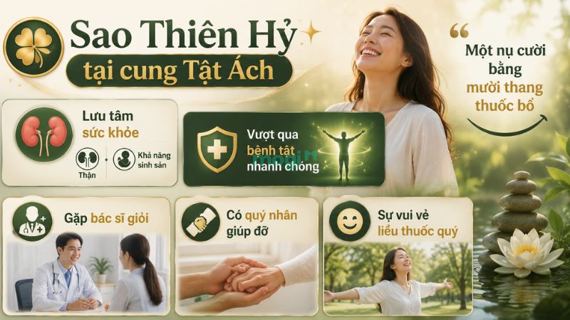 Sao Thiên Hỷ: Luận giải ý nghĩa tử vi tại các cung & Cách duy trì cát khí 7 Luận giải ý nghĩa sao Thiên Hỷ tại cung Tật Ách