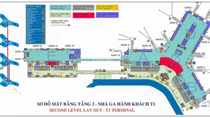 Sơ đồ tầng 2 nhà ga T1