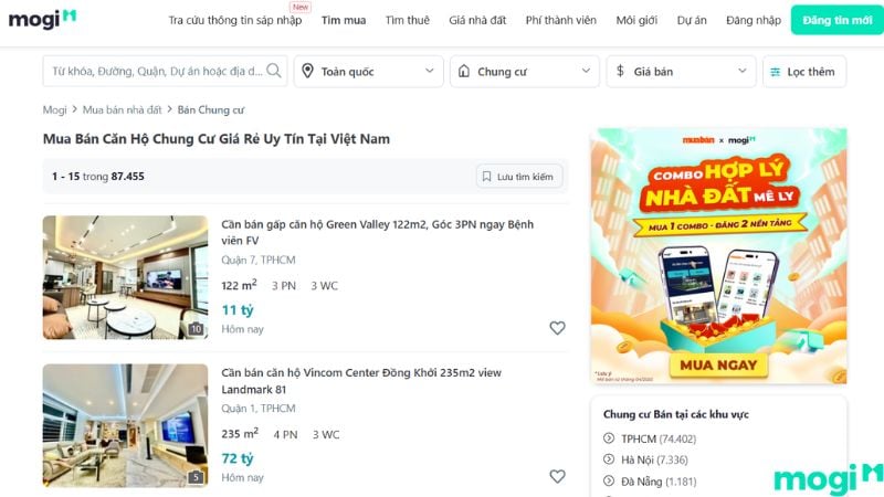 Mua chung cư tại nền tảng bất động sản uy tín Mogi.vn