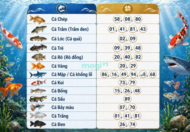 Con số may mắn tham khảo theo loài cá