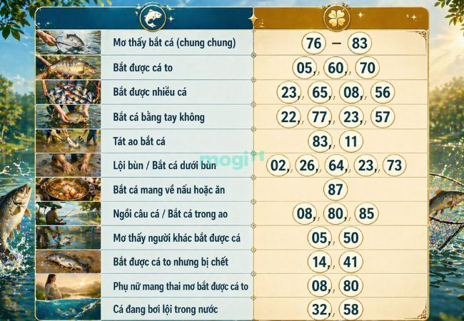Con số may mắn theo bối cảnh và hành động bắt cá