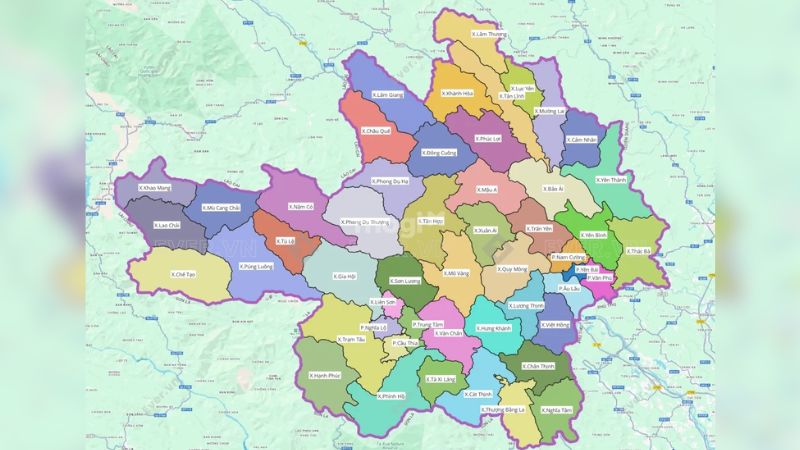 Bản đồ hành chính mới của Yên Bái hậu sáp nhập