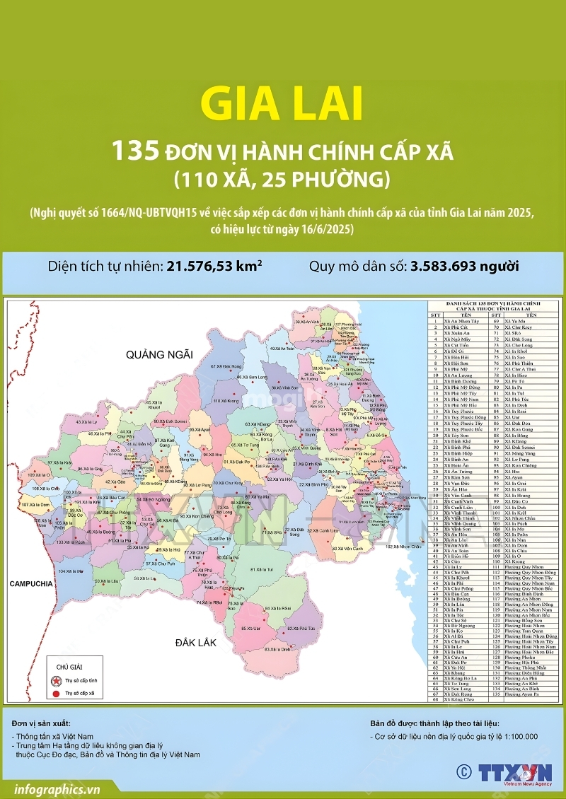 Bản đồ hành chính tỉnh Gia Lai mới sau sáp nhập