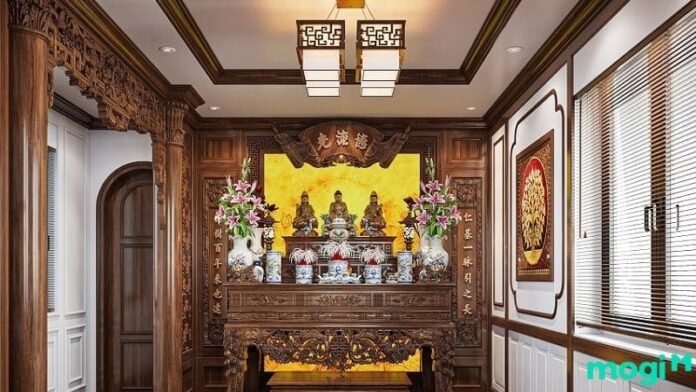 Cách bài trí bàn thờ tam cấp (Ảnh: phongthohoanggia.vn)