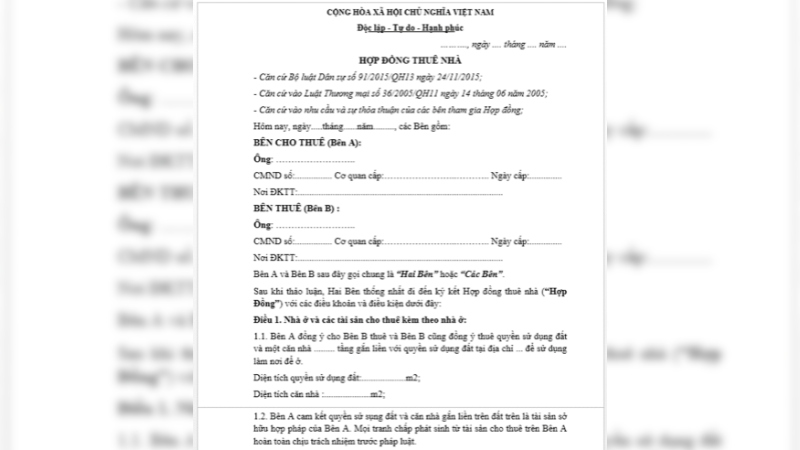 Hợp đồng thuê nhà cần đầy đủ thông tin các bên, diện tích nhà ở và quyền hạn