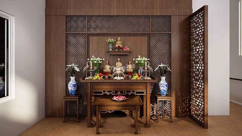 Một cách bài trí khu vực tầng giữa của bàn thờ Phật (Nguồn: thing.vn)