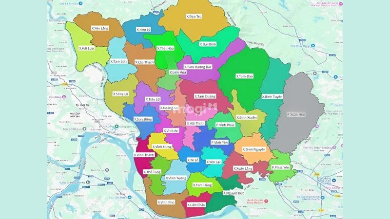 Bản đồ hành chính các xã, phường sau sáp nhập của tỉnh Vĩnh Phúc (cũ)