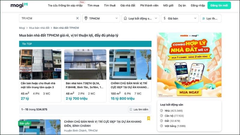Mua bán nhà đất TP.HCM uy tín tại Mogi.vn