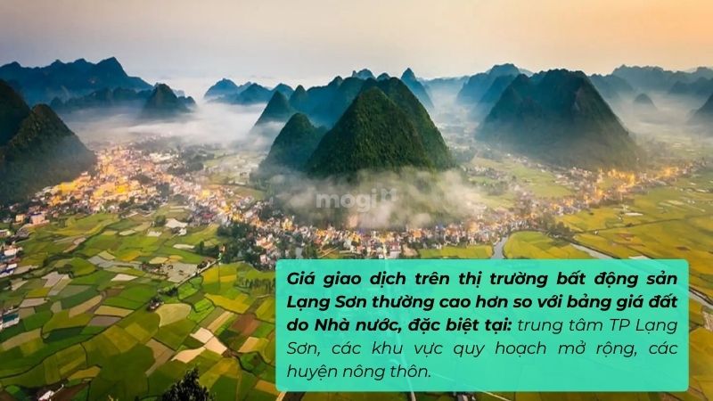 Giá giao dịch bất động sản Lạng Sơn hiện nay thường cao hơn so với bảng giá đất của Nhà nước