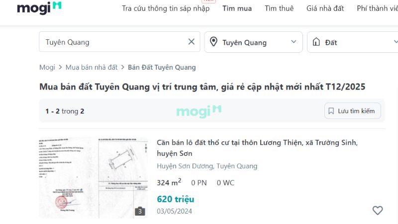 Mua đất Tuyên Quang trên trang Mogi.vn