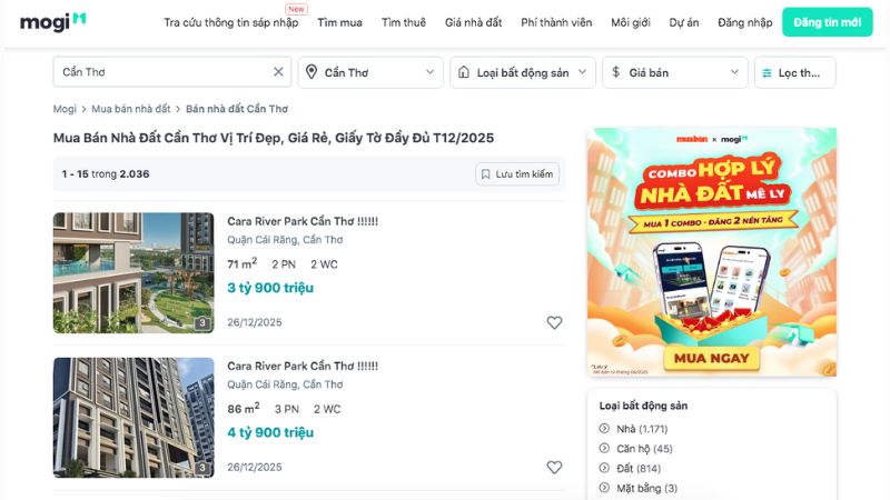 Mua bán nhà đất Cần Thơ minh bạch, giá tốt tại Mogi