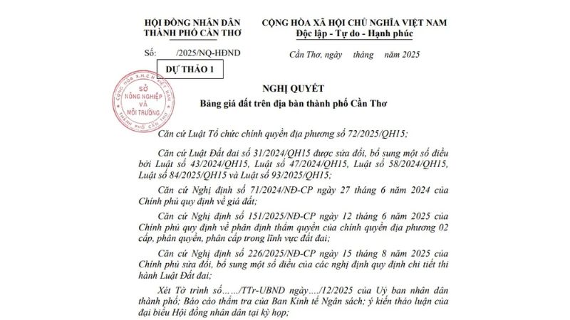 Công bố dự thảo bảng giá đất Cần Thơ 2026