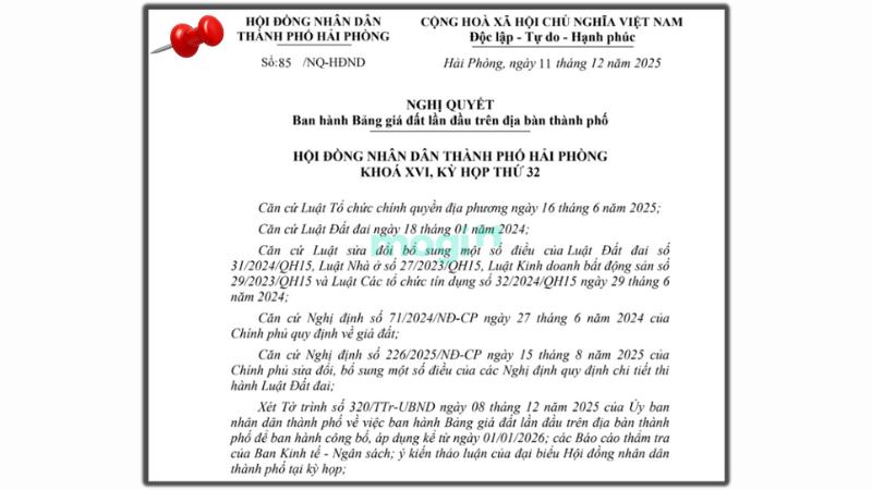 Bảng giá đất Hải Phòng 2026 do HĐND thành phố Hải Phòng khóa XVI, kỳ họp thứ 32 thông qua