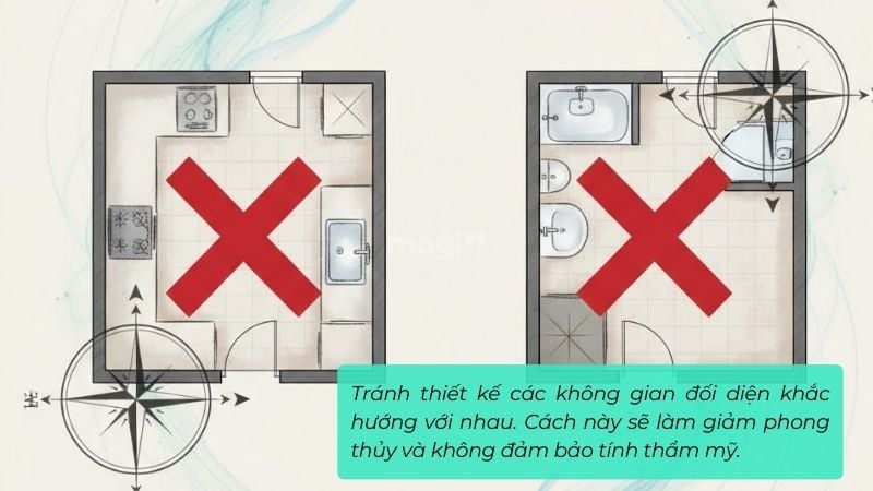 Tránh thiết kế các không gian khắc hướng với nhau