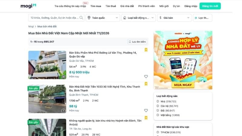 Tham khảo các tin đăng bán nhà đất trên Mogi.vn