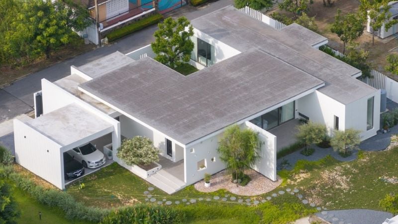 Phong thủy nhà chữ H có tốt không? Bố trí sao cho hài hòa, may mắn? 1 Kiến trúc nhà chữ H nhìn từ trên cao (Nguồn: Báo Dân Việt)