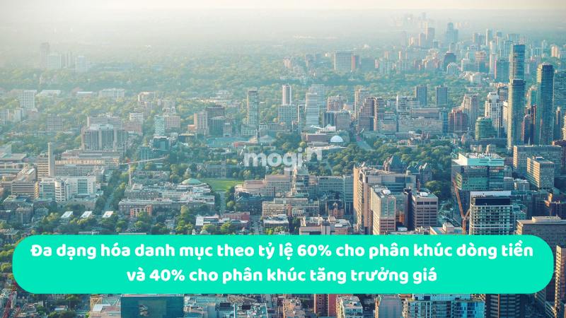 Đa dạng hóa danh mục theo tỷ lệ 60% cho phân khúc dòng tiền và 40% cho phân khúc tăng trưởng giá