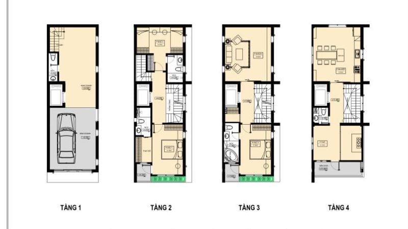 Nắm Rõ Phong Thủy Nhà Ống Để Thu Hút Tài Lộc Và Vượng Khí 1 Mặt bằng nhà ống: mặt tiền hẹp, chiều sâu dài (Nguồn: 3bdesign)