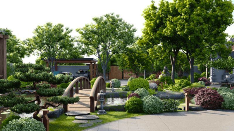 Hòa hợp sân vườn với thiên nhiên, khí hậu mát mẻ.