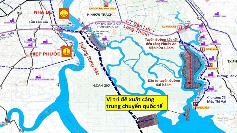 Bản đồ vị trí được dự kiến quy hoạch thành Cảng trung chuyển quốc tế Cần Giờ
