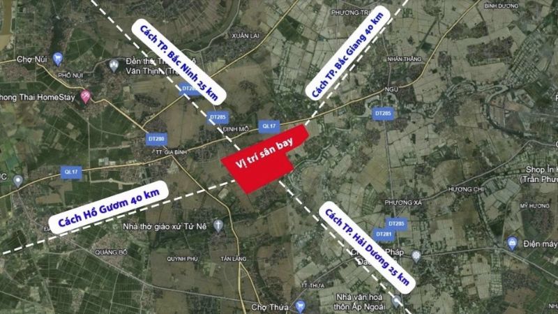 sân bay Gia Bình là vị trí nằm gần Hà Nội và các trung tâm kinh tế công nghiệp của miền Bắc