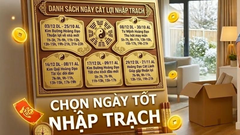 Danh sách ngày tốt nhập trạch tháng 12 năm 2026 chi tiết
