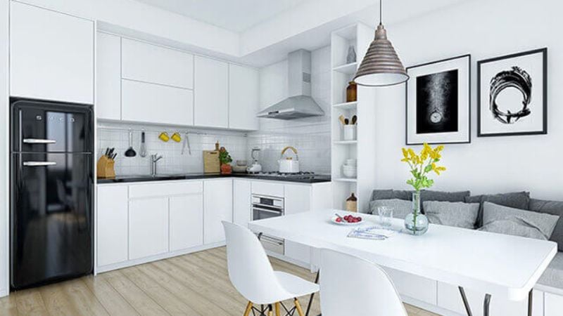 Cách bố trí phổ biến trong thiết kế bếp là nguyên tắc “tam giác làm bếp”