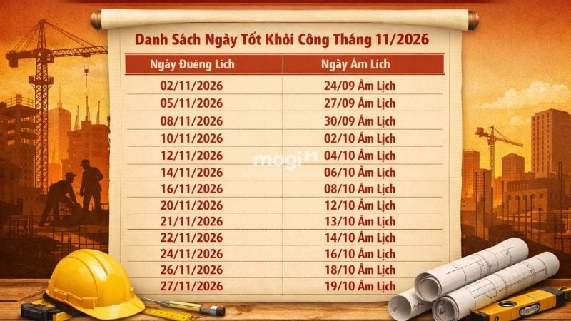 Danh sách ngày tốt động thổ tháng 11 năm 2026