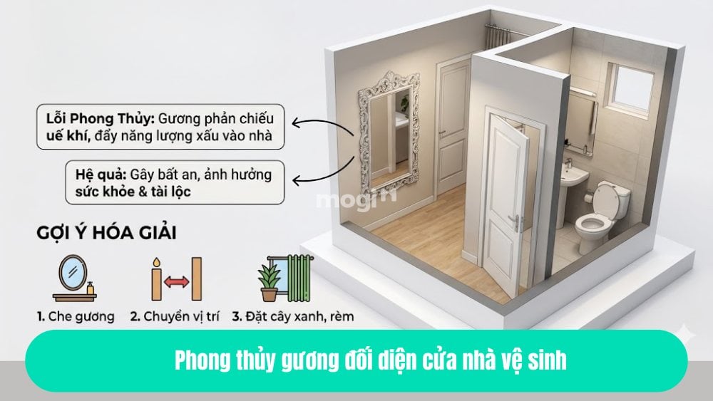 Phong thủy nhà vệ sinh và sự liên kết chặt chẽ với vận khí, may mắn 8 Phong thủy gương đối diện cửa nhà vệ sinh