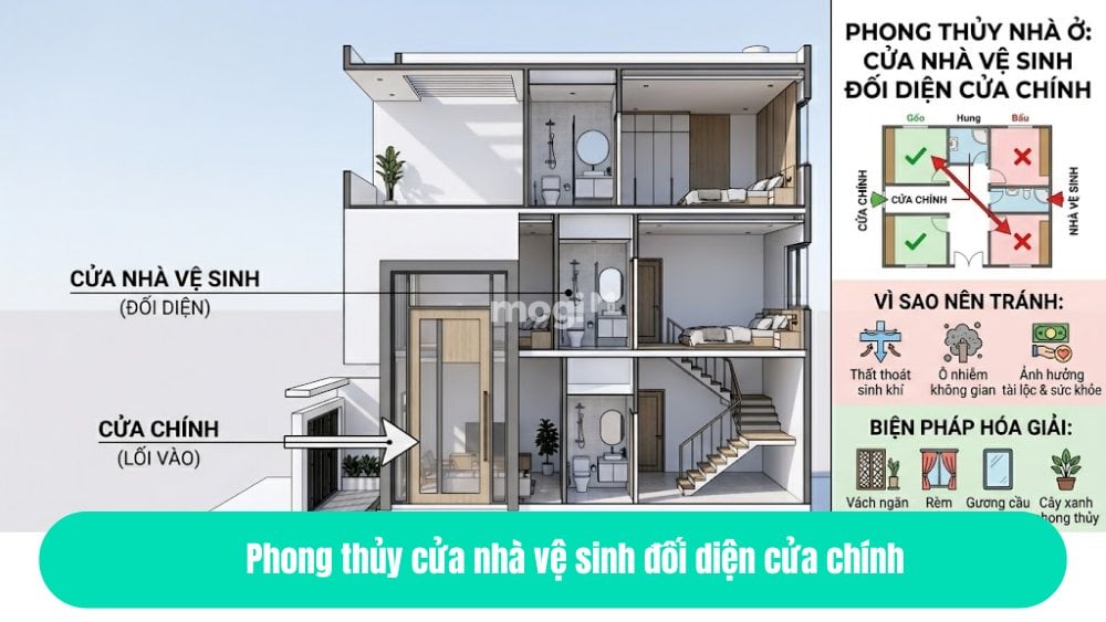 Phong thủy nhà vệ sinh và sự liên kết chặt chẽ với vận khí, may mắn 4 Phong thủy cửa nhà vệ sinh đối diện cửa chính