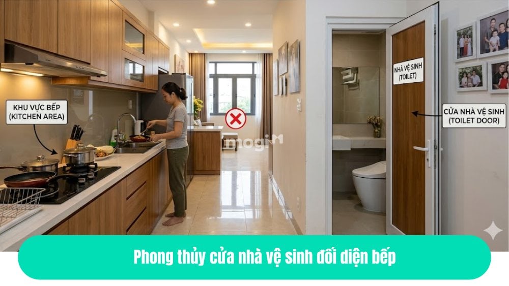 Phong thủy nhà vệ sinh và sự liên kết chặt chẽ với vận khí, may mắn 5 Phong thủy cửa nhà vệ sinh đối diện bếp