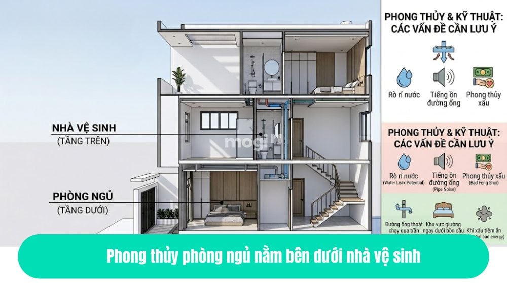 Phong thủy nhà vệ sinh và sự liên kết chặt chẽ với vận khí, may mắn 6 Phong thủy phòng ngủ nằm bên dưới nhà vệ sinh