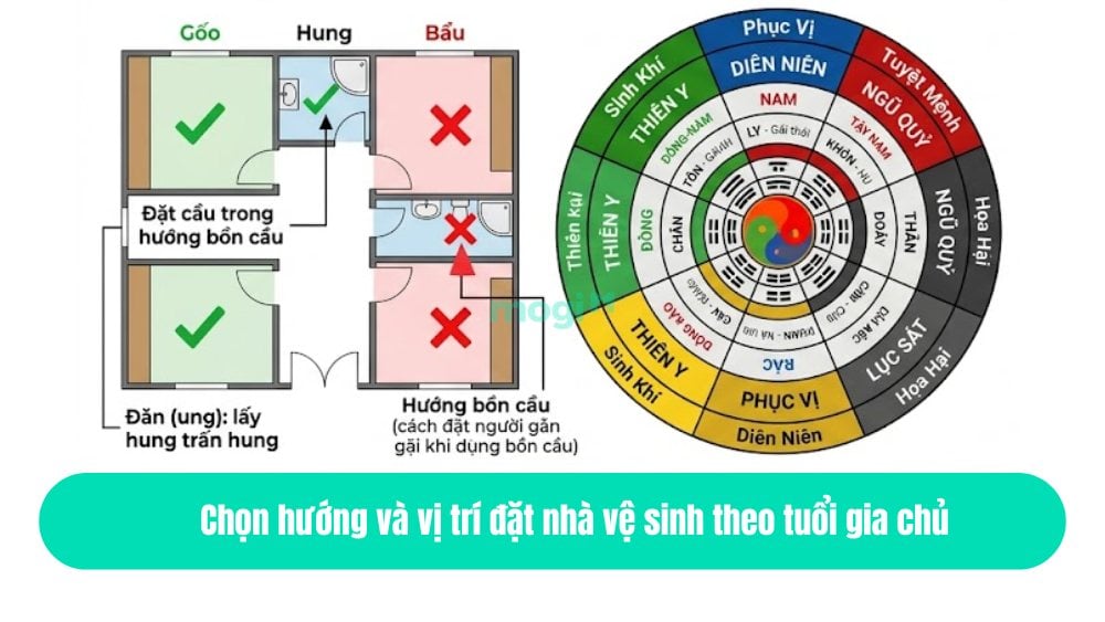 Phong thủy nhà vệ sinh và sự liên kết chặt chẽ với vận khí, may mắn 3 Chọn hướng và vị trí đặt nhà vệ sinh theo tuổi gia chủ