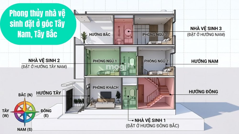 Phong thủy nhà vệ sinh và sự liên kết chặt chẽ với vận khí, may mắn 7 Phong thủy nhà vệ sinh đặt ở góc Tây Nam, Tây Bắc