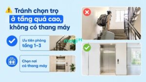 Kinh nghiệm thuê trọ gần Đại học Mở TP.HCM 8 Khi không có thang máy, sinh viên có thể gặp khá nhiều bất tiện trong quá trình sinh hoạt.