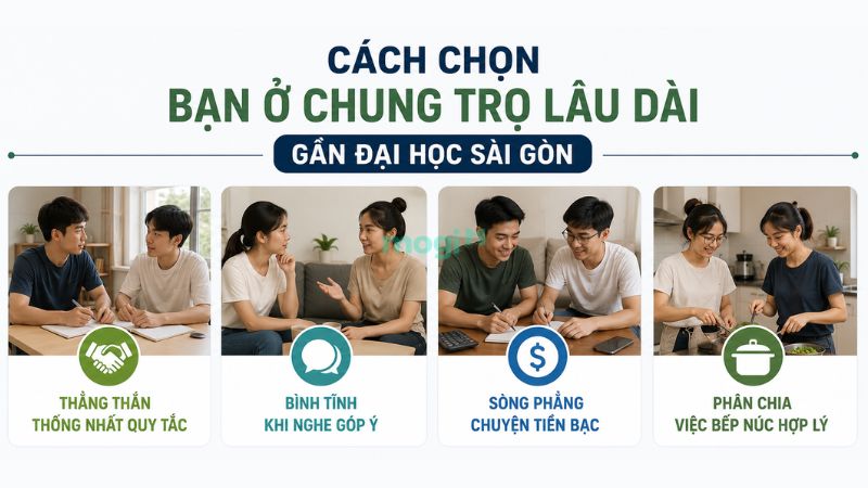 Kinh nghiệm thuê trọ gần trường Đại học Sài Gòn TP.HCM 7 Một số cách chọn bạn ở chung trọ lâu dài gần Đại học Sài Gòn
