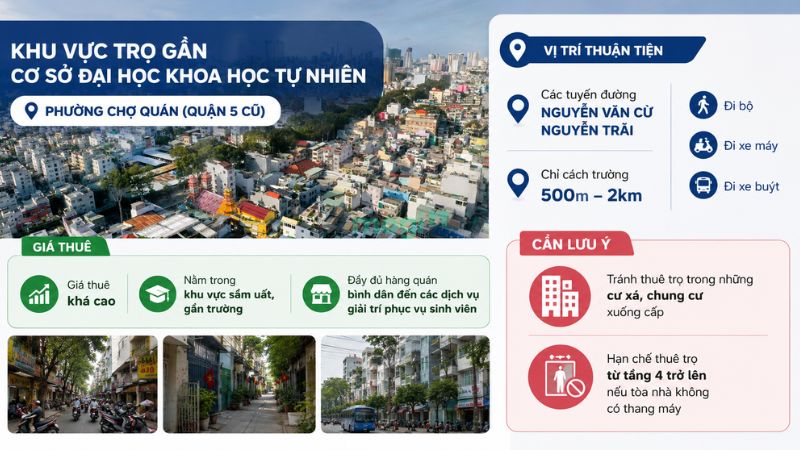 Kinh nghiệm thuê trọ gần trường Đại học Khoa học Tự nhiên TP.HCM 3 Khu vực trọ gần cơ sở ĐH Khoa Khoa Học Tự Nhiên Phường Chợ Quán