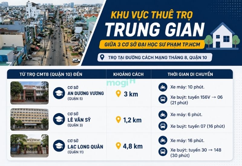 Kinh nghiệm thuê trọ gần trường Đại học Sư Phạm TP.HCM 4 Thuê trọ ở đường Cách Mạng Tháng 8, Quận 10 để di chuyển thuận tiện 3 cơ sở