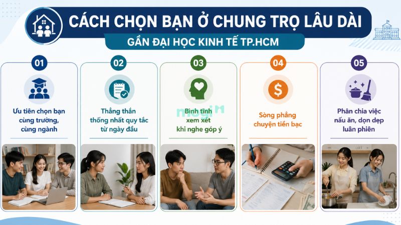 Cách chọn bạn ở chung trọ lâu dài gần Đại học Kinh tế TP.HCM