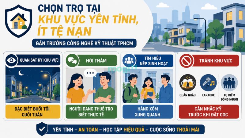 Kinh nghiệm thuê trọ gần trường Đại học Công nghệ Kỹ thuật TP.HCM 6 Nên chọn trọ gần ĐH Công nghệ Kỹ Thuật TP.HCM tại khu vực yên tĩnh