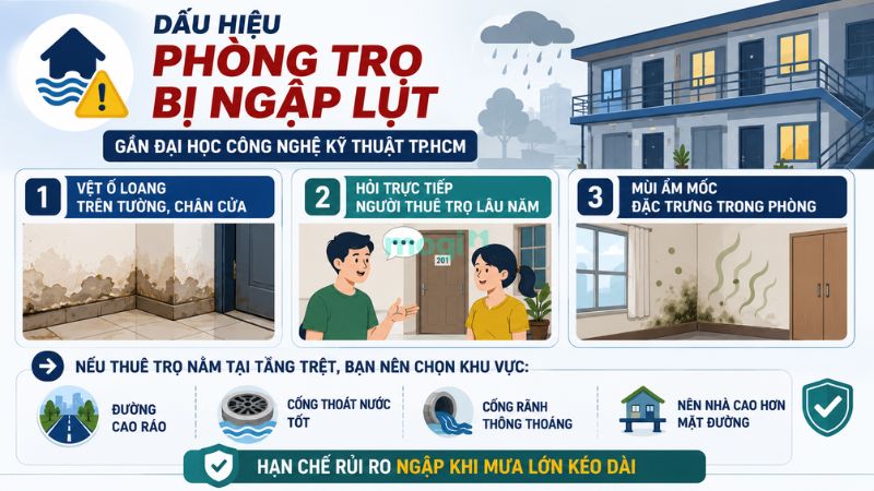 Kinh nghiệm thuê trọ gần trường Đại học Công nghệ Kỹ thuật TP.HCM 8 Dấu hiệu phòng trọ bị ngập lụt gần Đại học Công nghệ Kỹ thuật TP.HCM