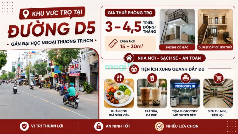 Kinh nghiệm thuê trọ gần trường Đại học Ngoại Thương TP.HCM (FTU TP.HCM) 2 Đặc điểm khu vực thuê trọ tại đường D5 gần ĐH Ngoại thương TP.HCM